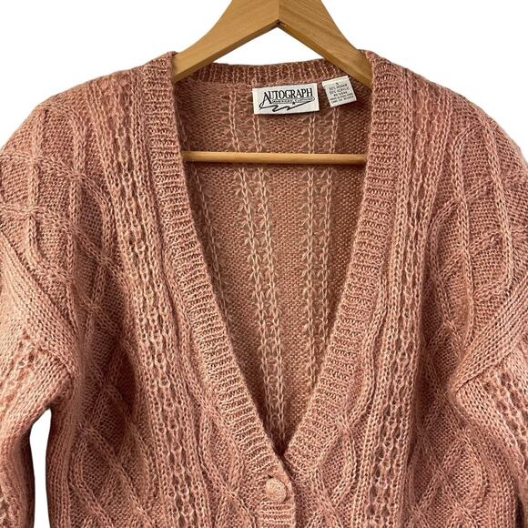 Autograph Clothing Mohair Blend V Neck Sweater Cardigan Cable Knit S Boho Pink - Picture 2 of 7